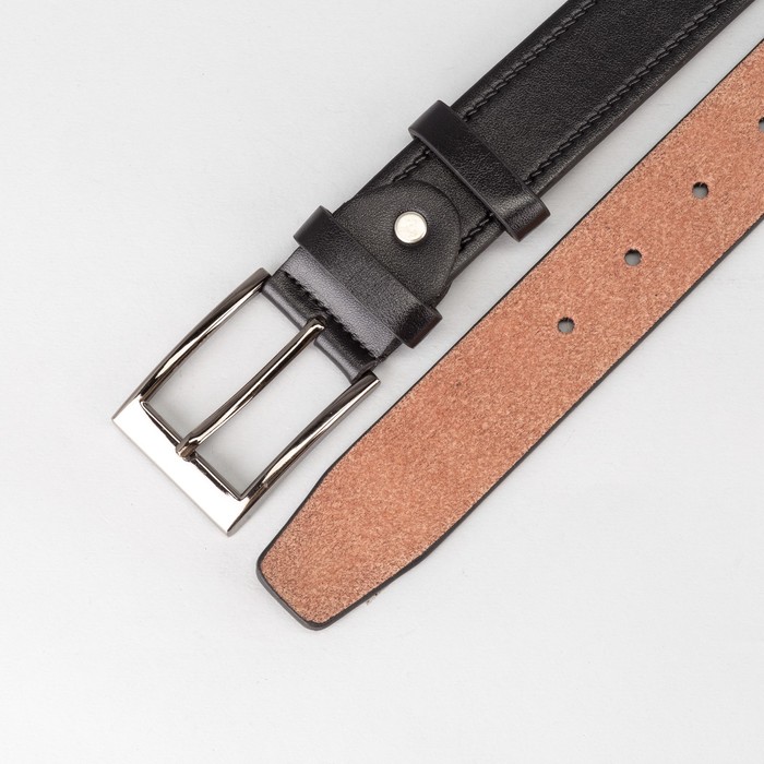 Ремень мужской, пряжка тёмный металл, ширина - 3,5 см, цвет чёрный