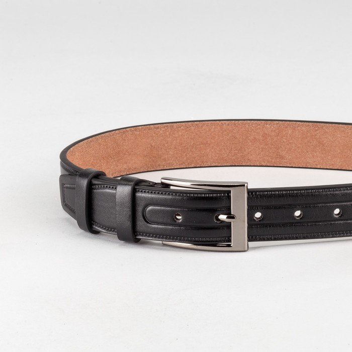 Ремень мужской, пряжка тёмный металл, ширина - 3,5 см, цвет чёрный