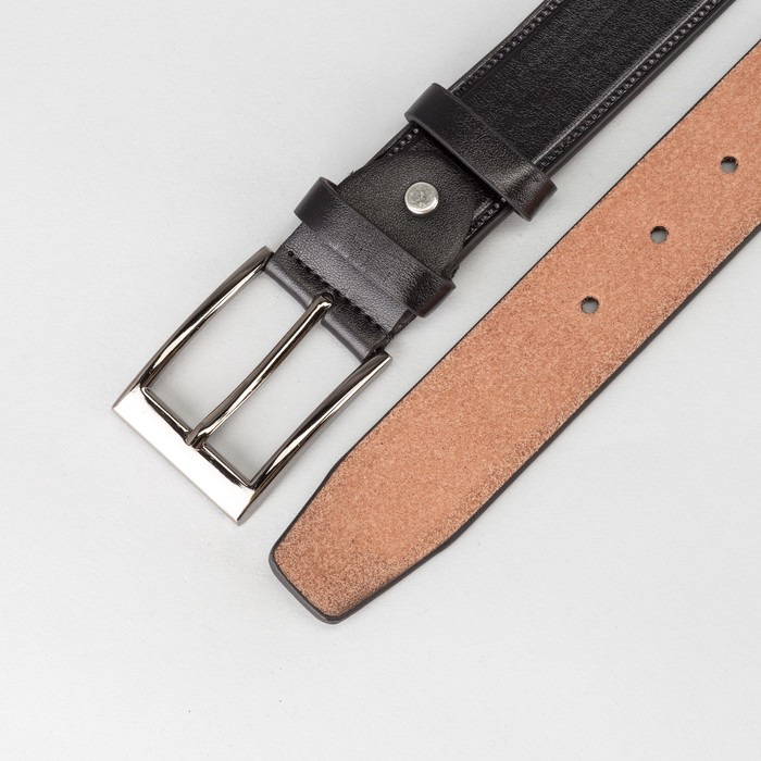 Ремень мужской, пряжка тёмный металл, ширина - 3,5 см, цвет чёрный