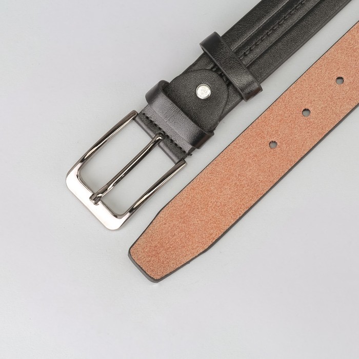 Ремень мужской, пряжка тёмный металл, ширина - 3,5 см, цвет чёрный