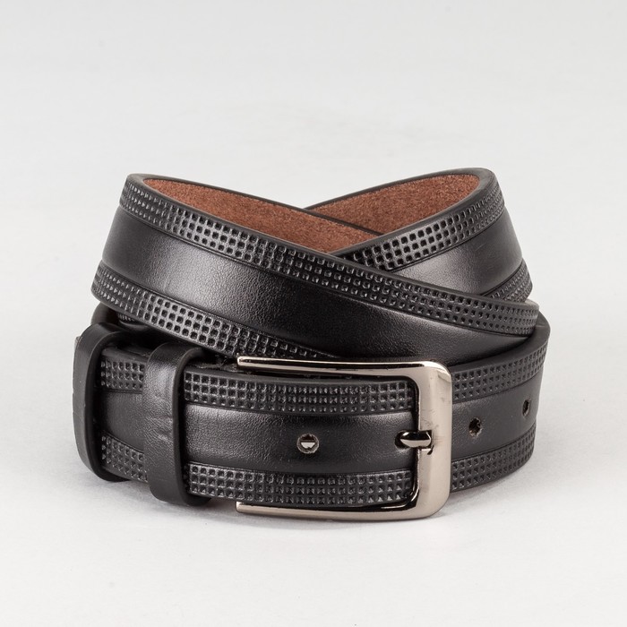 Ремень мужской, пряжка тёмный металл, ширина - 3,5 см, цвет чёрный