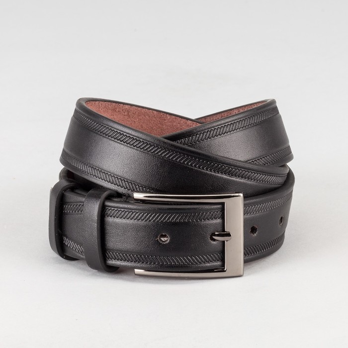 Ремень мужской, пряжка тёмный металл, ширина - 3,5 см, цвет чёрный