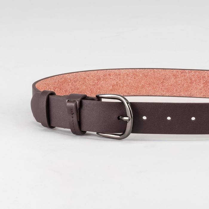 Ремень женский, гладкий, пряжка тёмный металл, ширина - 3,5 см, цвет кофе