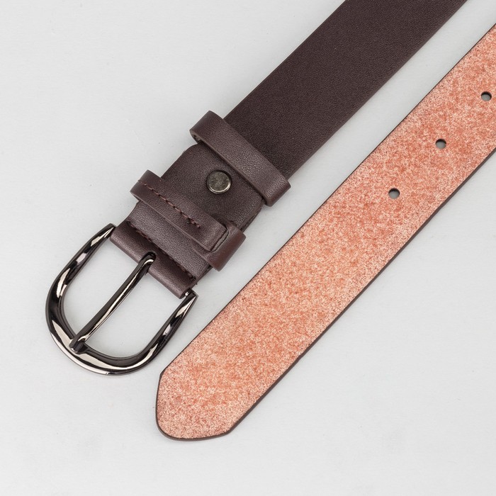 Ремень женский, гладкий, пряжка тёмный металл, ширина - 3,5 см, цвет кофе