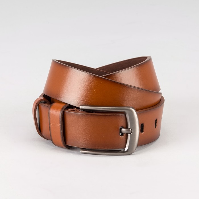 Ремень мужской, пряжка тёмный металл, ширина - 4 см, цвет рыжий