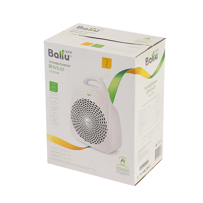 Тепловентилятор Ballu BFH/S-01, вентиляция, защита от перегрева, белый