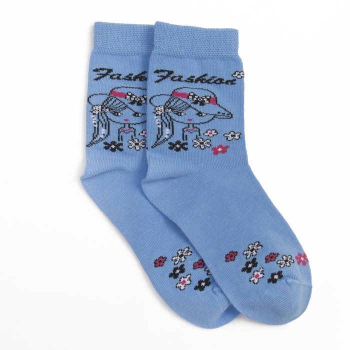 Носки детские, цвет голубой, размер 22-24