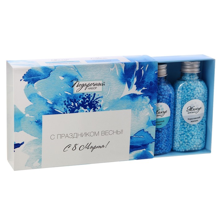 Подарочный набор "С праздником весны": 2 флакона жемчужин для ванн и мыло