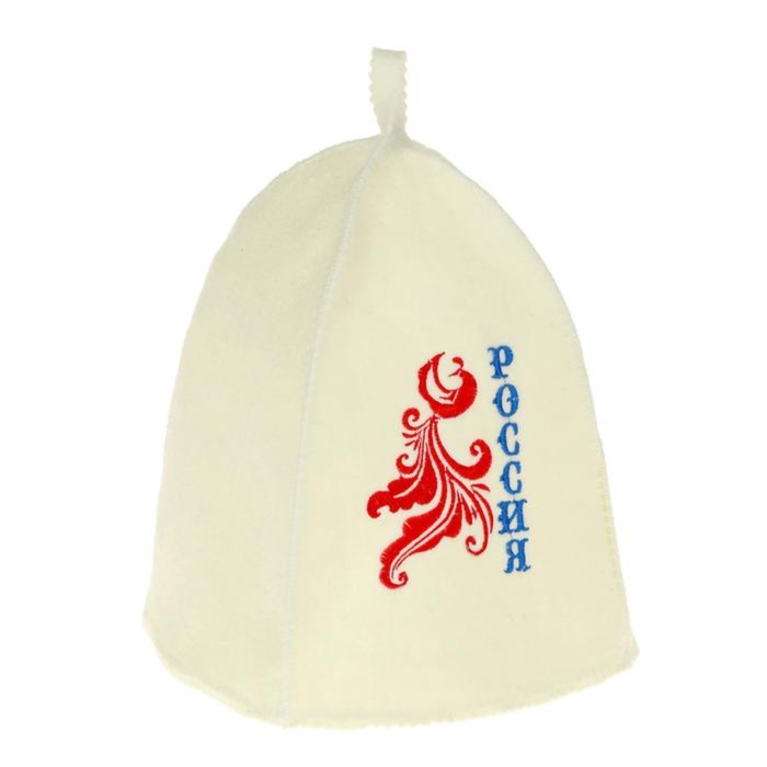 Банная шапка с вышивкой  "Россия", синяя надпись , первый сорт, ПРОМО