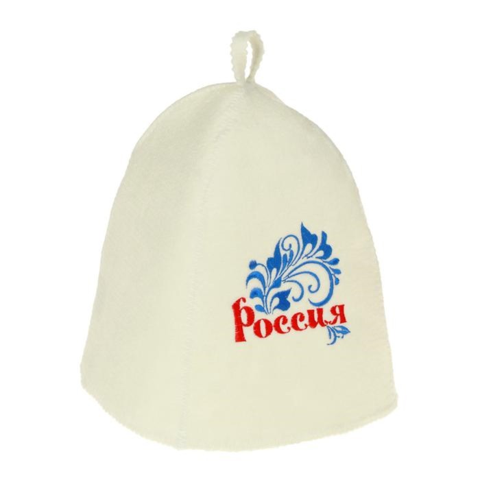 Банная шапка с вышивкой  "Россия", красная надпись , первый сорт, ПРОМО