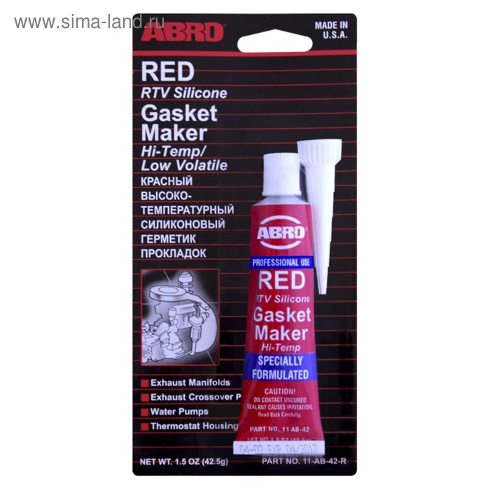 Герметик прокладок Abro красный, силиконовый, высокотемпературный, 42,5 г, 11-AB-42.r герметик прокладок abro прозрачный 42 5 г 13 ab 42 5