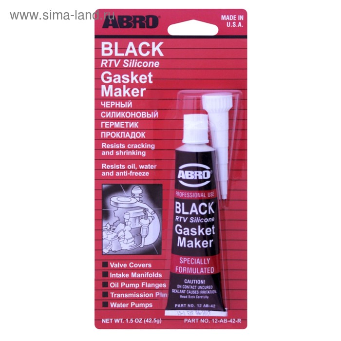 Герметик прокладок Abro чёрный, силиконовый, 42,5 г 12-AB-42.5 герметик прокладок abro прозрачный 42 5 г 13 ab 42 5