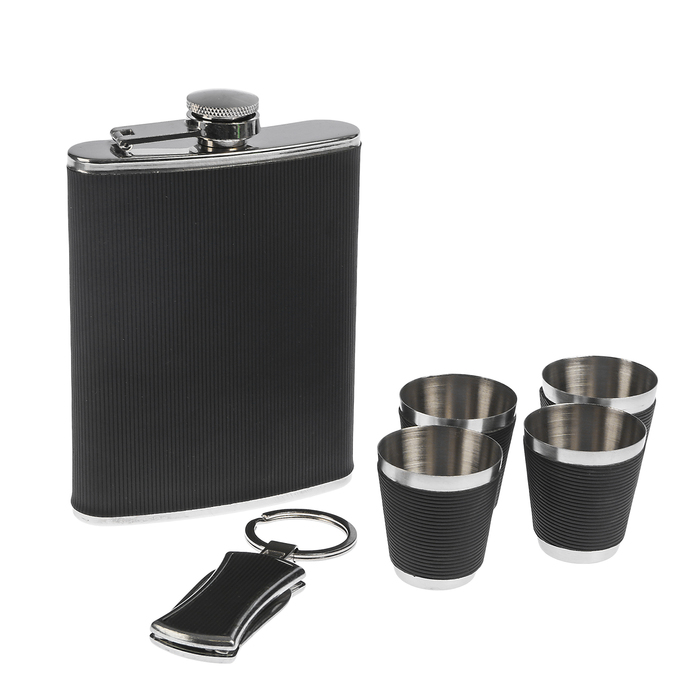 Набор 6 в 1: фляжка 8 oz, + 4 рюмки 32 мл + нож-брелок, 22х17 см