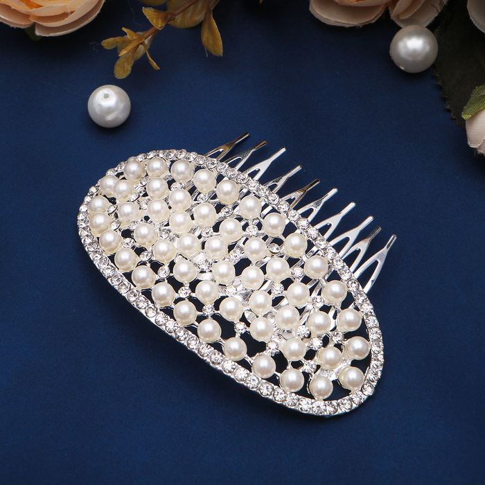 Гребень для волос "Мирабель" с жемчужинками, овал, 8*5,5 см