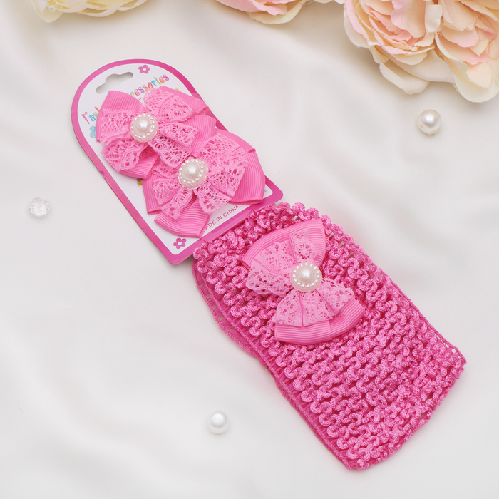 Набор для волос "Штейн" (1 повязка, 2 зажима) двойной бант,малиновый