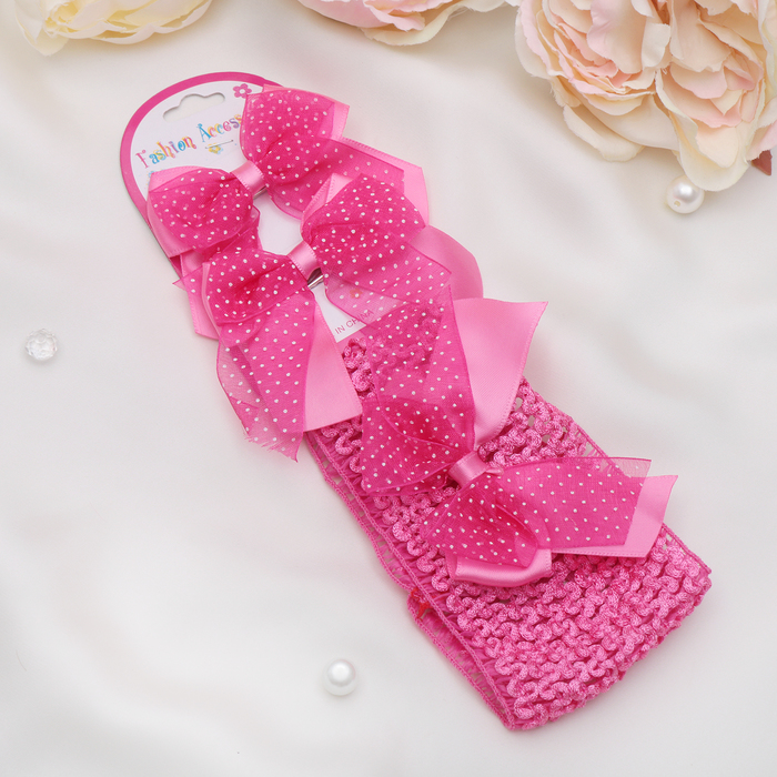 Набор для волос "Штейн" (1 повязка, 2 зажима) бант в горох, малиновый