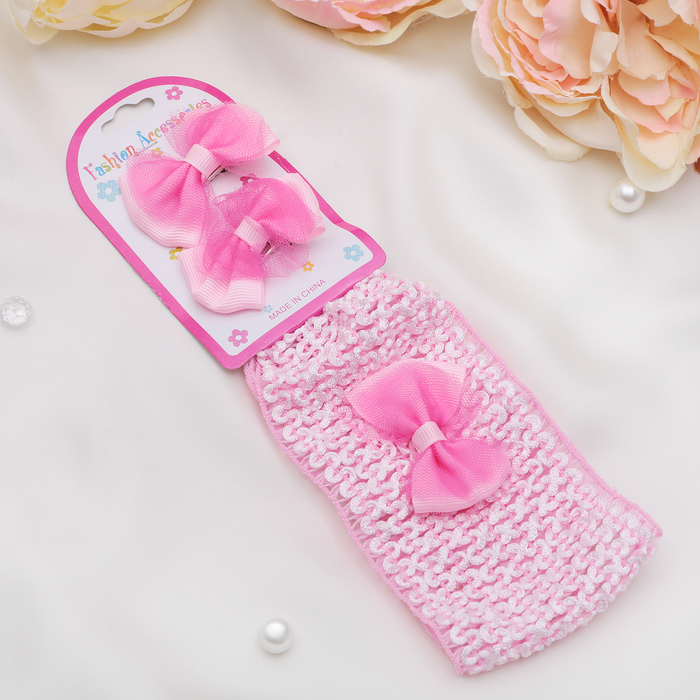 Набор для волос "Штейн" (1 повязка, 2 зажима) бантики, розовый