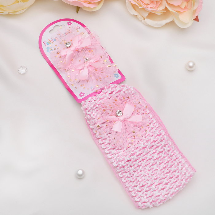 Набор для волос "Штейн" (1 повязка, 2 зажима) бант и цветок, розовый