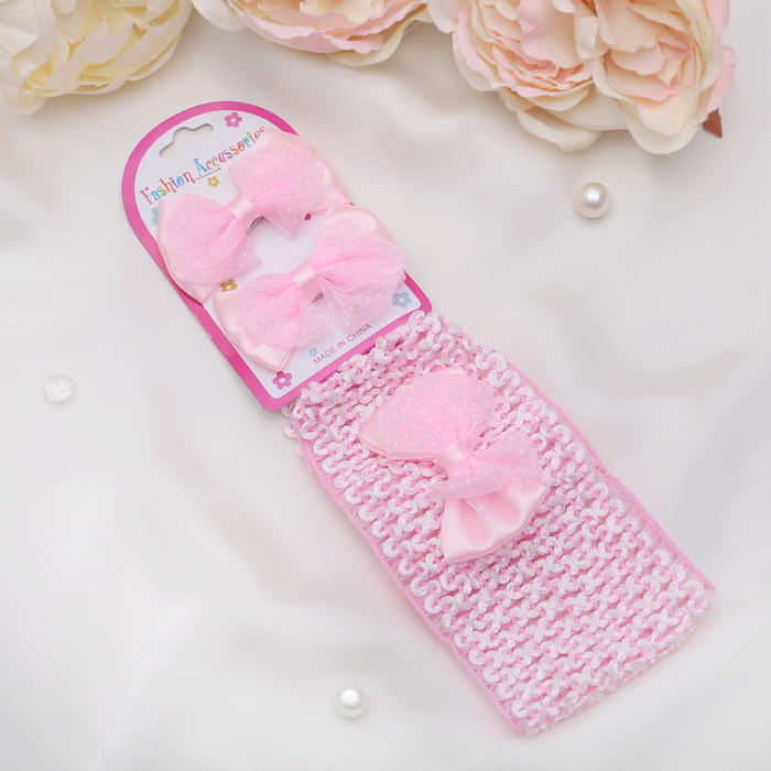 Набор для волос "Штейн" (1 повязка, 2 зажима) бант в горох, розовый