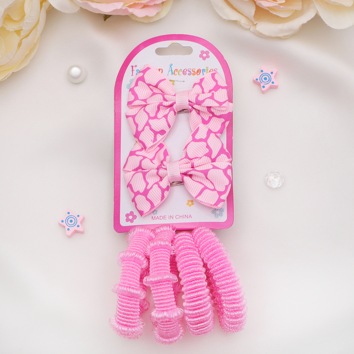 Набор для волос "Штейн" (4 резинки, 2 зажима) бантики, розовый