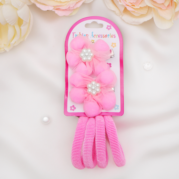 Набор для волос "Штейн" (4 резинки, 2 зажима) цветок, розовый