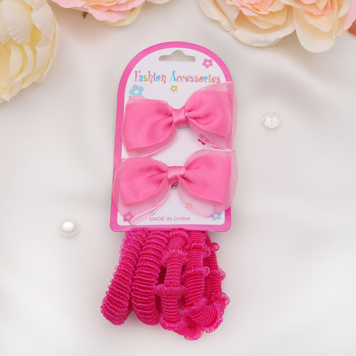 Набор для волос "Штейн" (4 резинки, 2 зажима) бант сеточка, малиновый