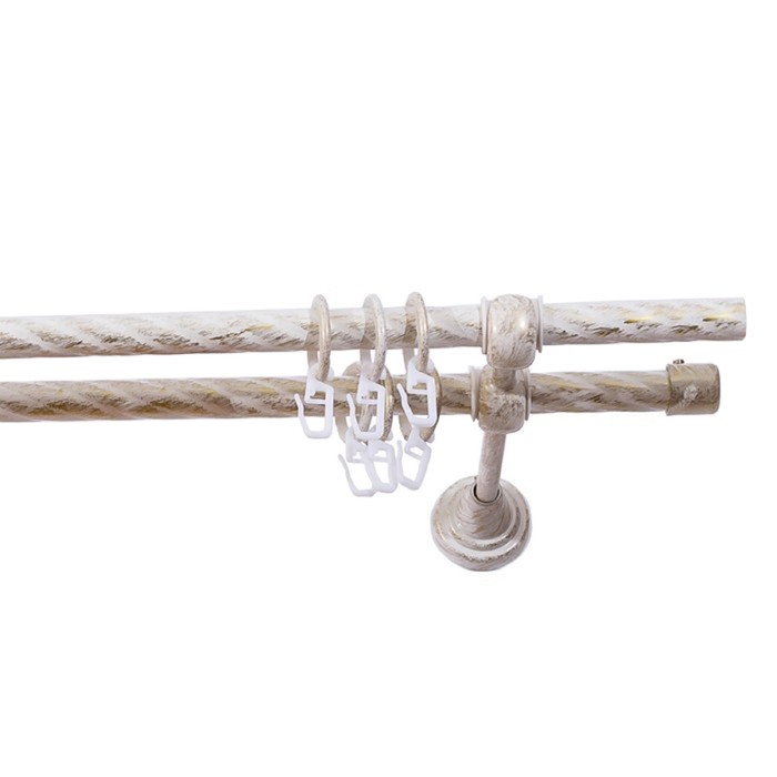 Карниз двухрядный 180 см, витой "Левша" d=1,6 см, цвет слоновая кость/золото