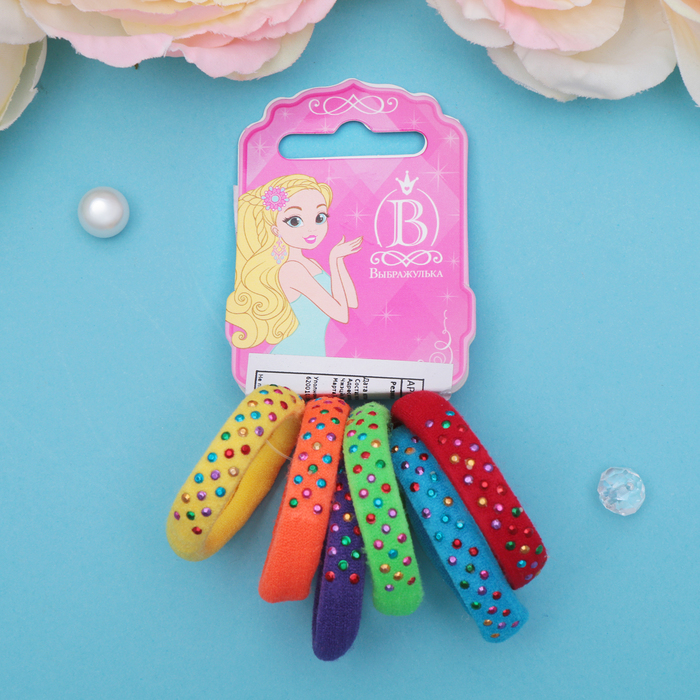 Резинка для волос "Стразинка" (набор 6 шт) разноцветье