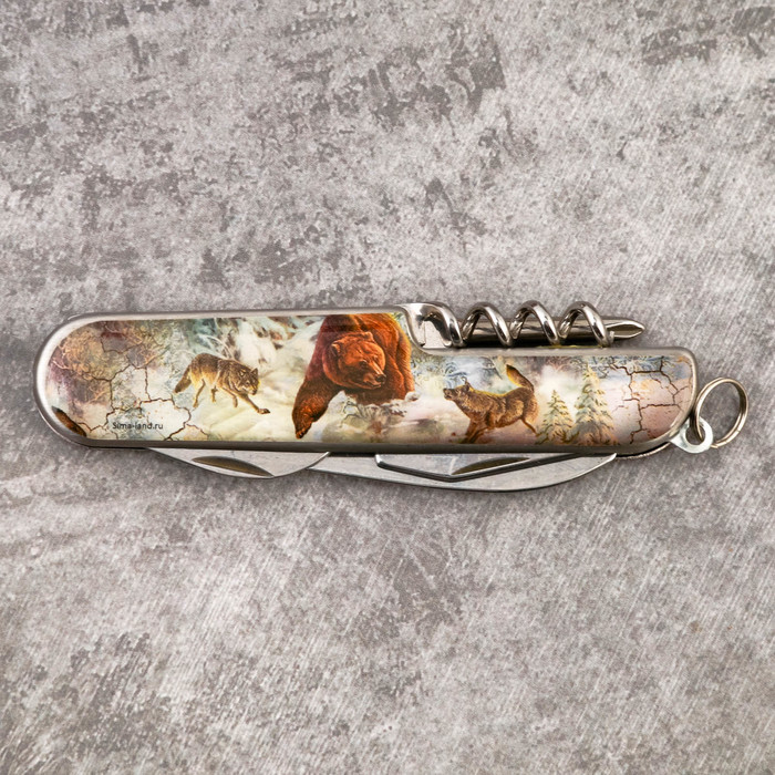 Нож мультитул "Медведь и волки", 5 предметов