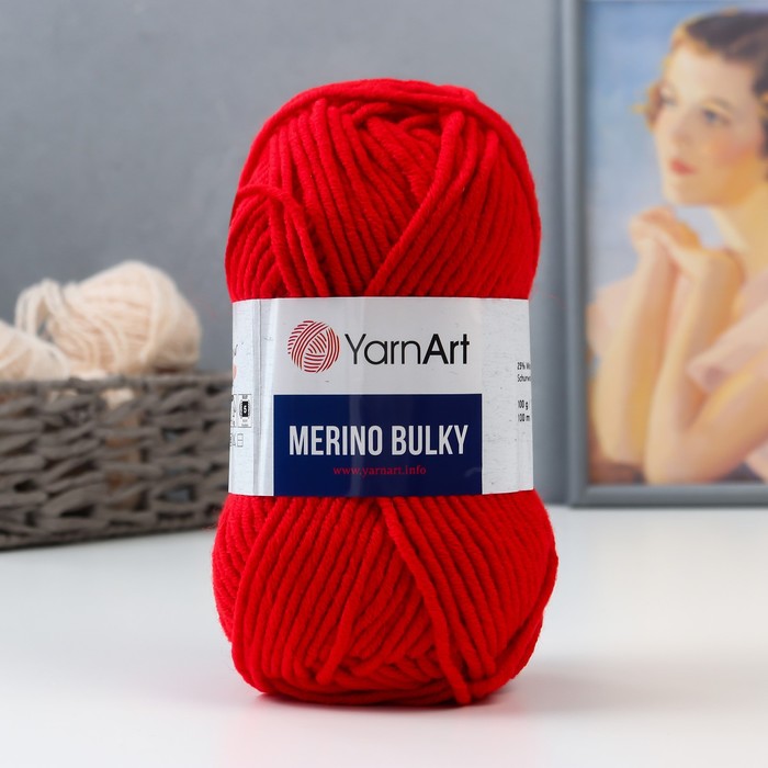 Пряжа "Merino bulky" 30% шерсть 70% акрил 100м/100гр (156 яр. красный)