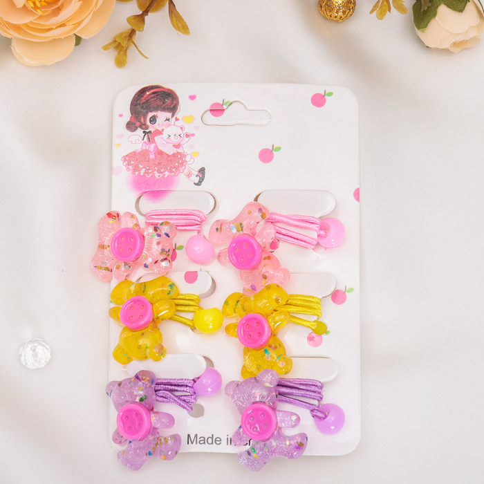 Резинка для волос "Блёстка" набор 6 шт мишка,микс