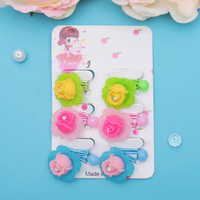 Резинка для волос "Цветочный шлейф" набор 6 шт роза,микс