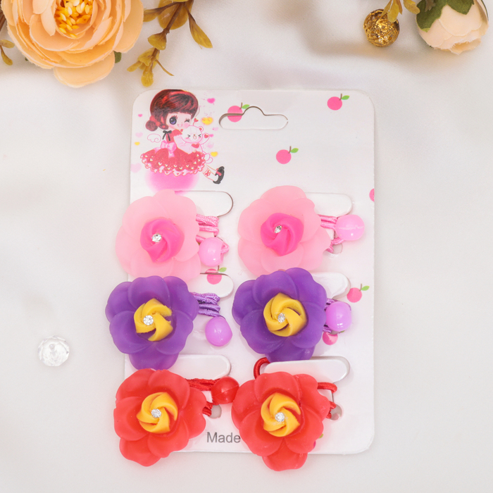 Резинка для волос "Цветочный шлейф" набор 6 шт пион,микс
