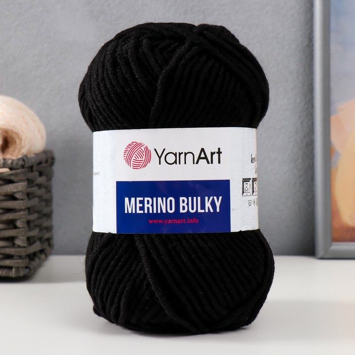 Пряжа "Merino bulky" 30% шерсть 70% акрил 100м/100гр (585 чёрный)