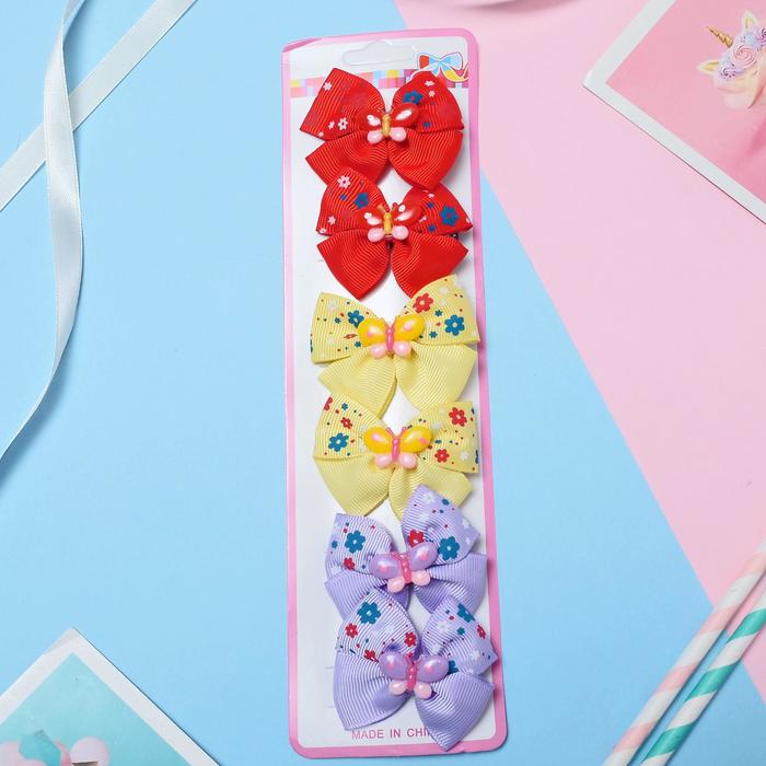 Зажим для волос "Первоклассница" 5 см, бант цветочный с бабочкой, микс