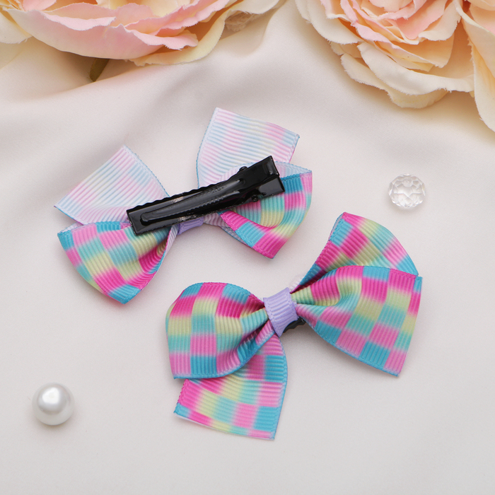 Зажим для волос "Первоклассница" 5,5 см, бант радуга, микс