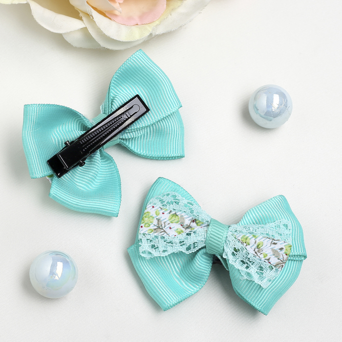 Зажим для волос "Первоклассница" 5 см, бант с кружевом, микс