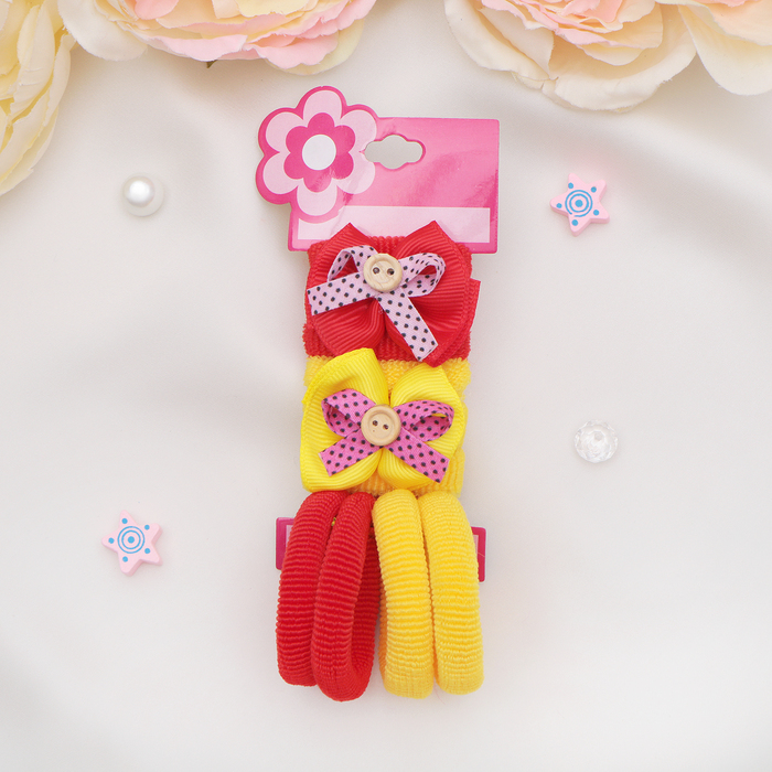 Резинка для волос "Бантики" (набор 10 шт) жёлто-красные