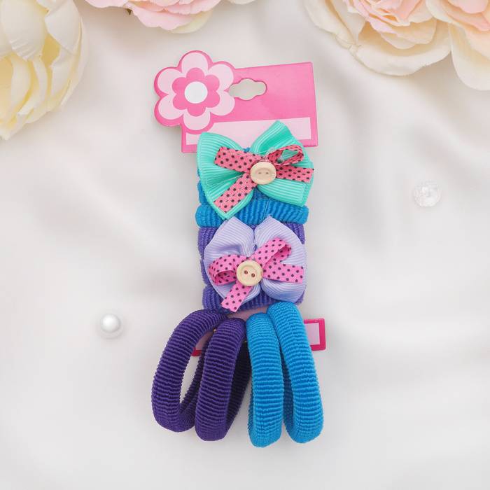 Резинка для волос "Бантики" (набор 10 шт) зелёно-сиреневые