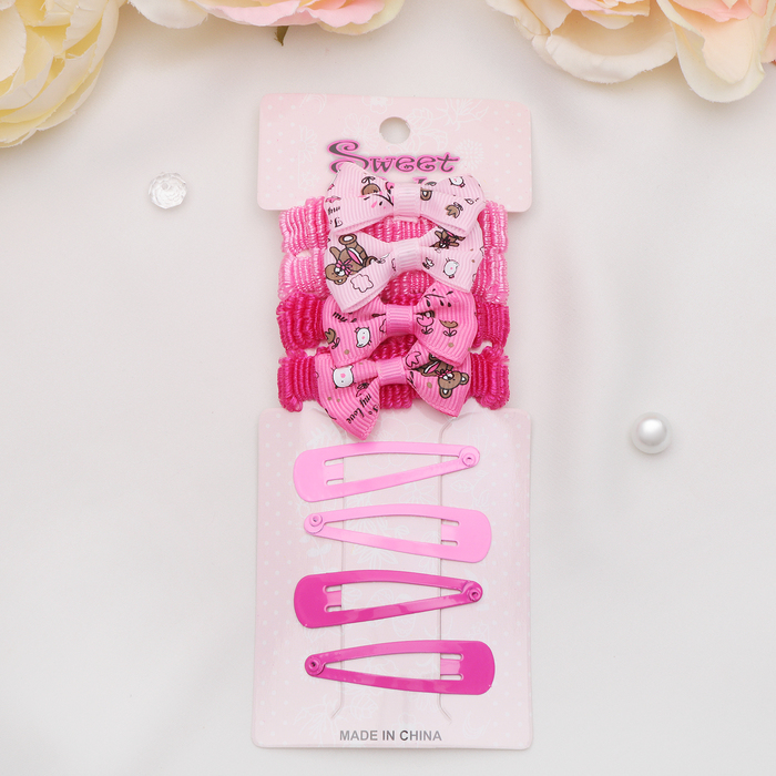 Набор для волос "Мелиса" (4 невидимки, 4 резинки) бант с мишками