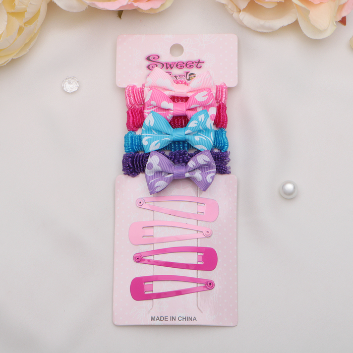 Набор для волос "Мелиса" (4 невидимки, 4 резинки) бант со цветами