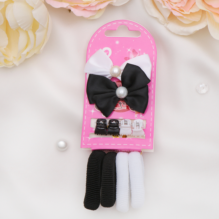 Набор для волос "Катерина" (2 зажима,4 краба,4 резинки) чёрно-белый