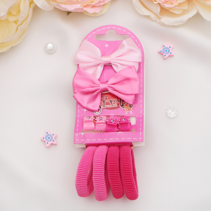 Набор для волос "Катерина" (2 зажима,4 краба,4 резинки) розовый