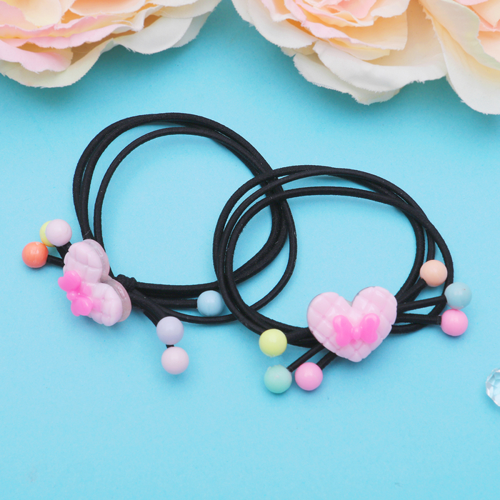Резинка для волос "Муза" сердечки, (цена за пару) микс