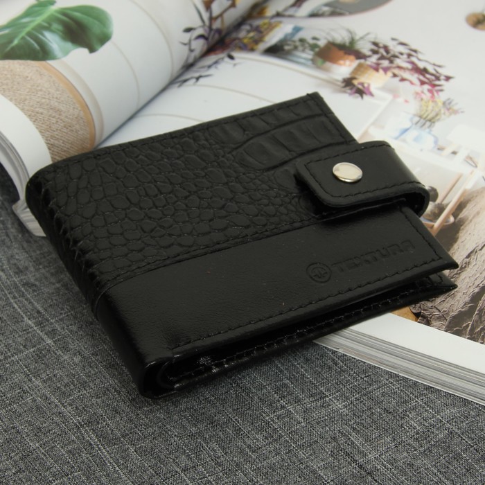 Портмоне мужское, 2 отдела, для карт, для монет, цвет чёрный матовый/чёрный крокодил