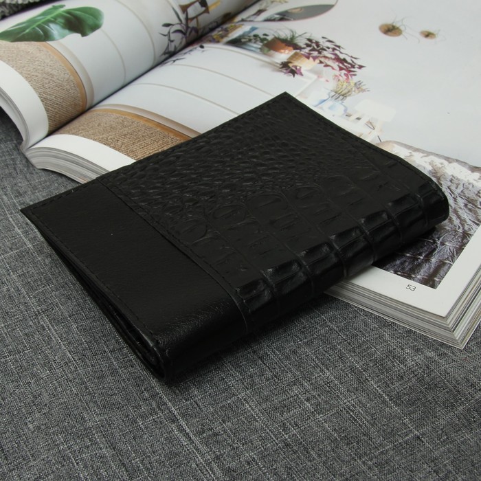 Обложка для автодокументов и паспорта, 4 кармана для карт, крокодил, цвет чёрный