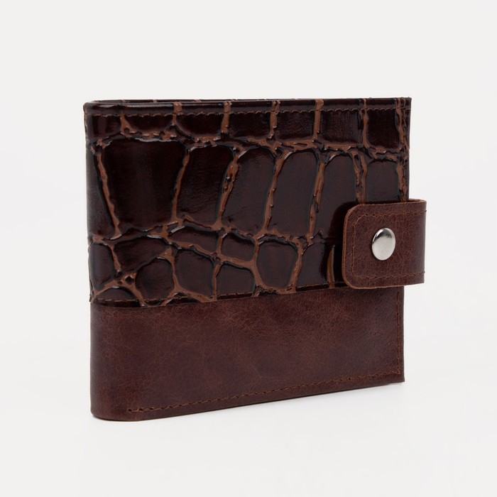 Портмоне мужское, 2 отдела, для карт, для монет, коричневый скат/коричневый пулап