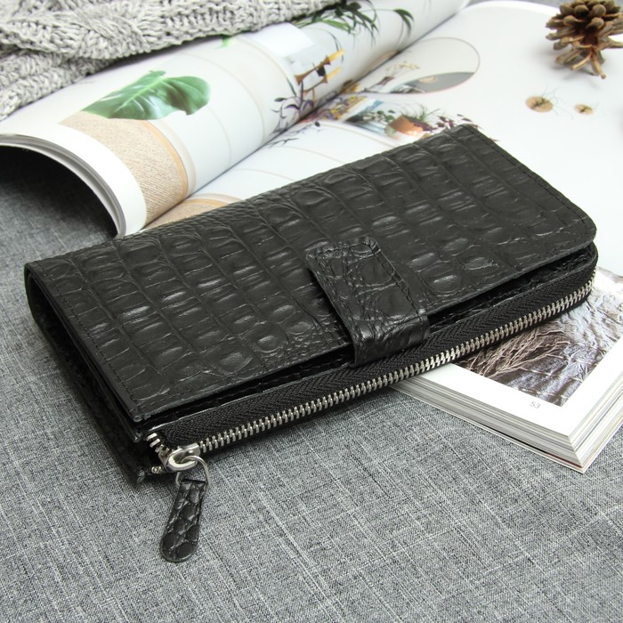 Кошелёк мужской, 2 отдела, для карт, для монет, наружный карман, крокодил, цвет чёрный