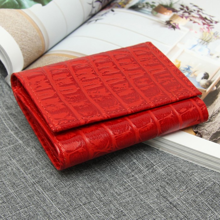 Кошелёк женский, 2 отдела, для карт, для монет, крокодил красный