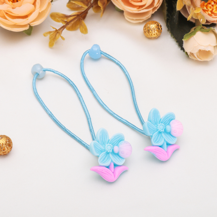 Резинка для волос "Нежность" цветок резной с божьей коровкой, микс